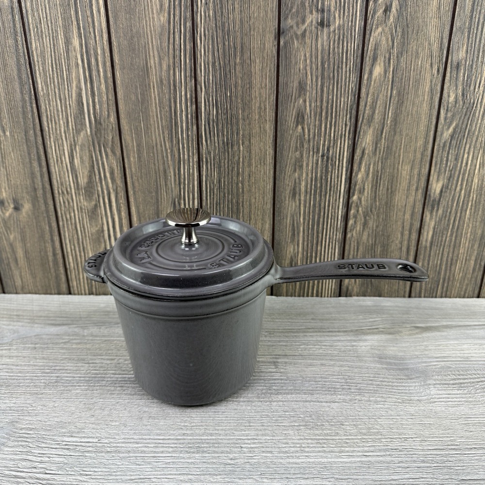 STAUB 1.25 Qt Cast Iron Saucepan Graphite Grey La Cocotte Lid Made in France